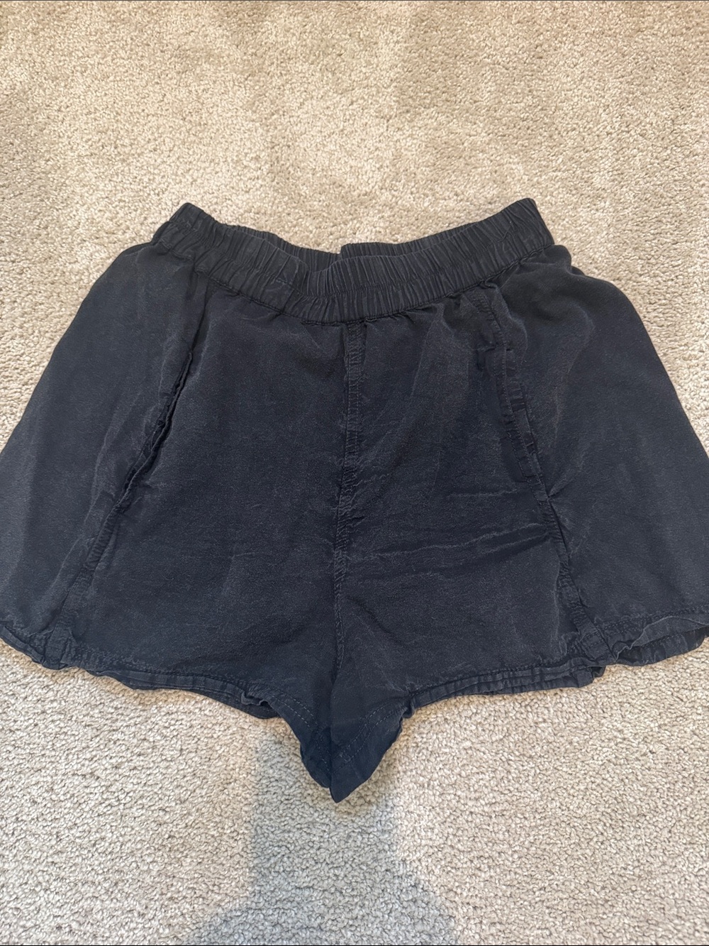 Free People Black Elastic-Waist Shorts